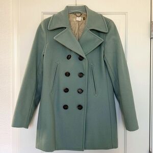 J Crew Women's Wool Blend Dock Peacoat Coat Jacket Sage Blue XS